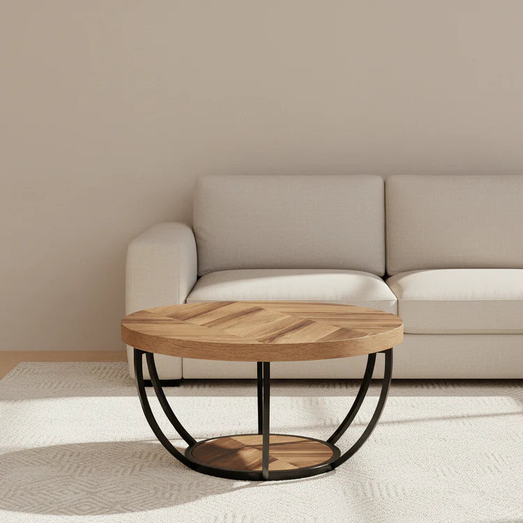 Table basse ronde bois et métal design