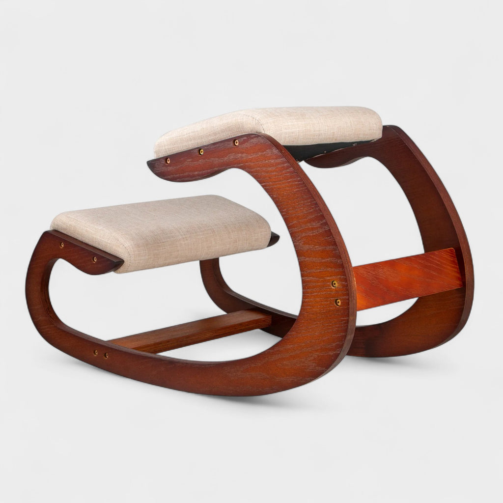 SucceBuy Ergonomic Kneeling Chair Stool W/ Thick Cushion Home Office Chair Improving Body Posture Rocking Wood Computer Chair