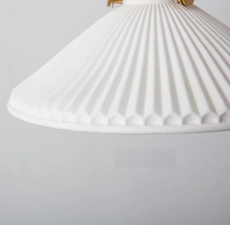Suspension LED en céramique japonaise en forme de chapeau plissé - Ampoule incluse