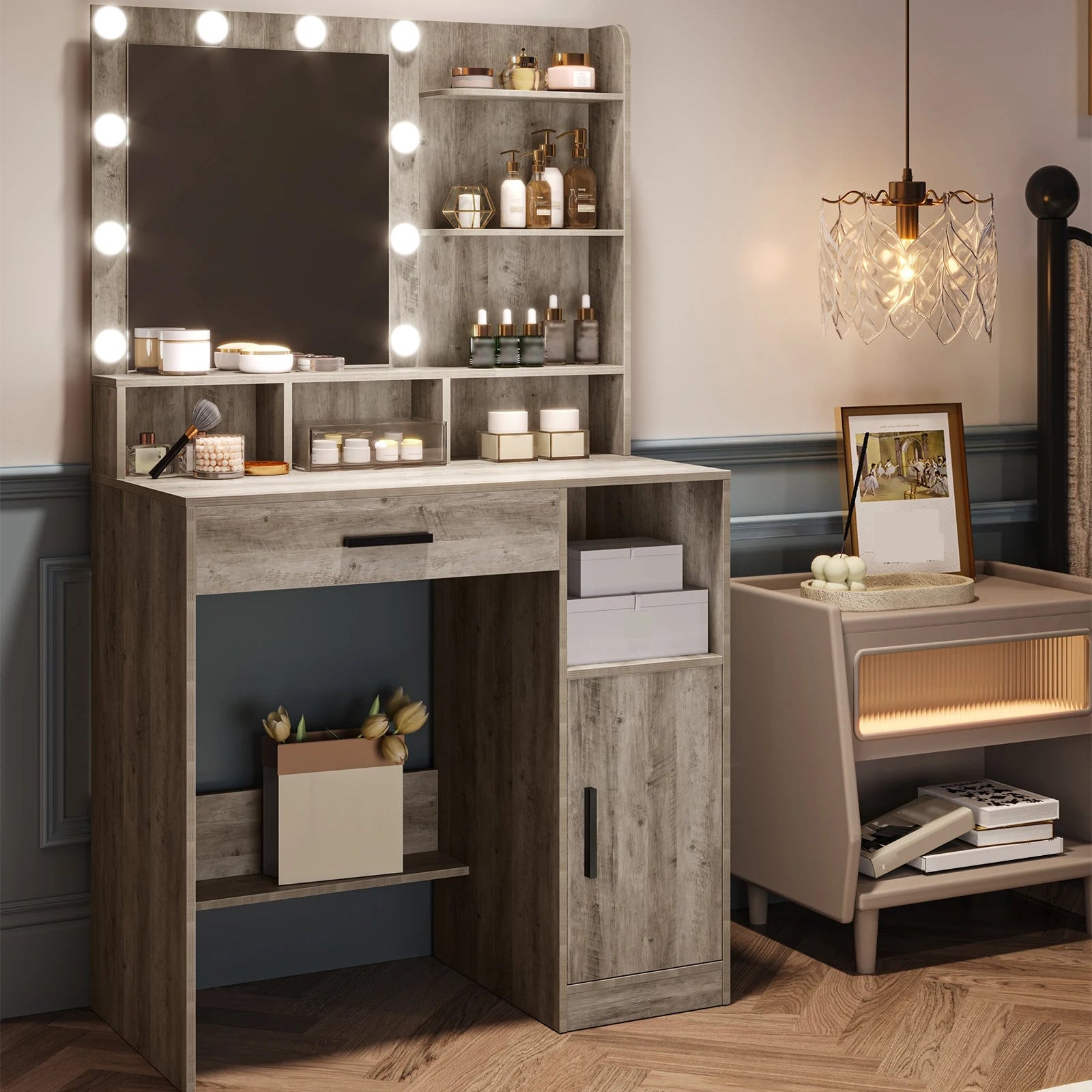 Coiffeuse lumineuse avec rangement