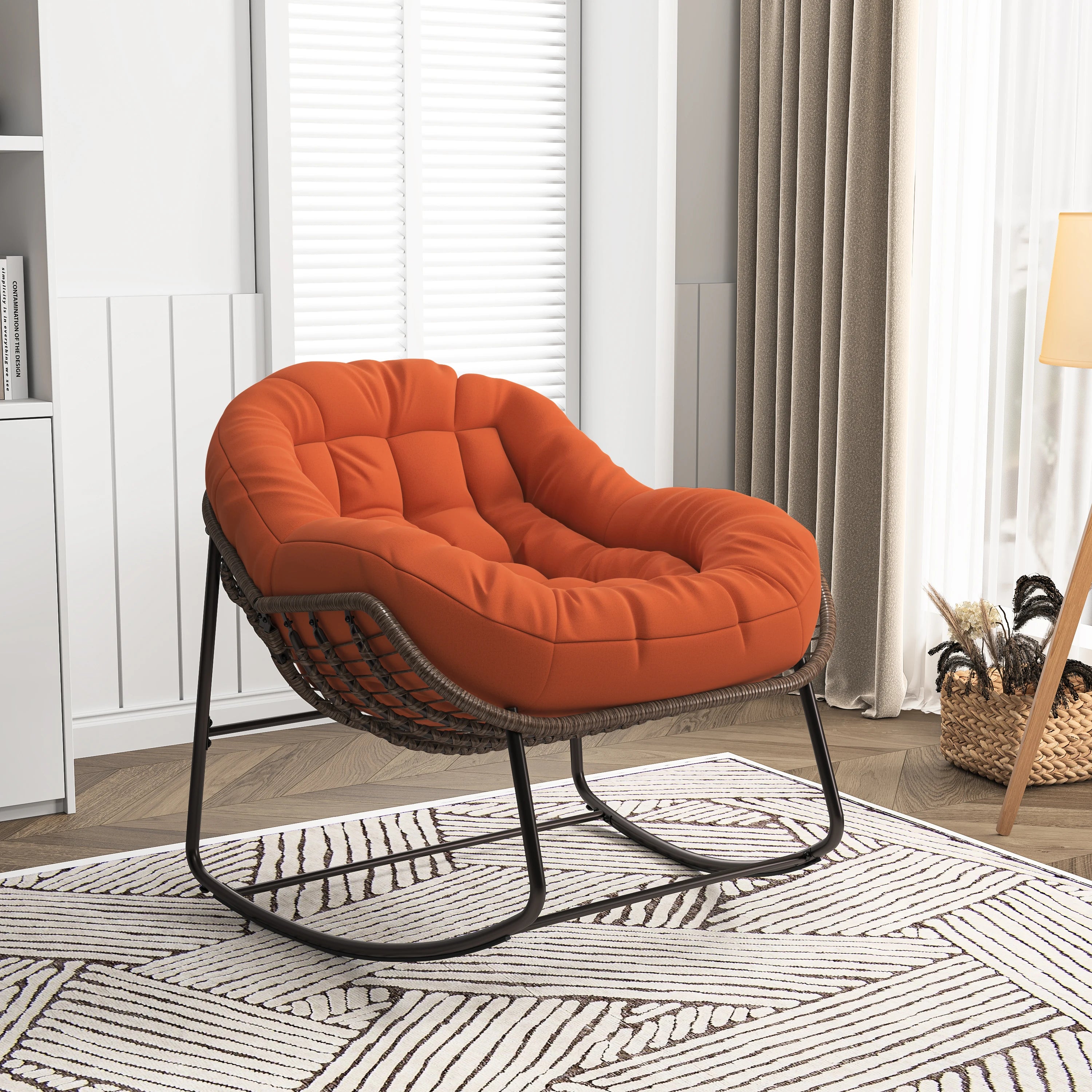 Fauteuil à bascule en rotin avec coussin