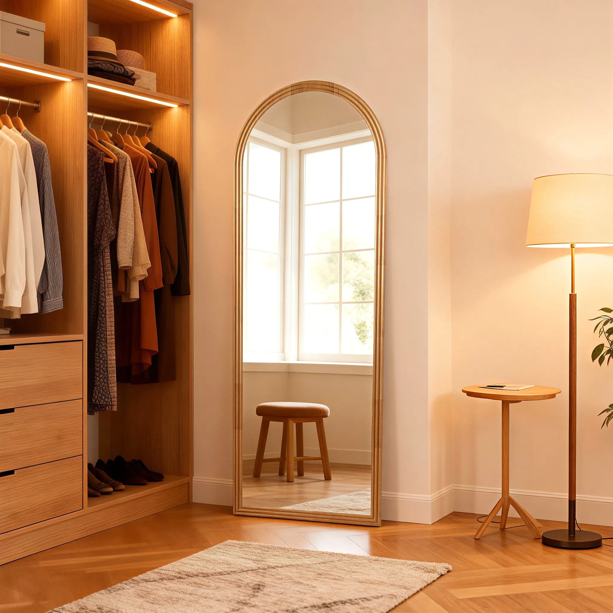 Miroir sur Pied Arc en Bois – Salon, Chambre ou Dressing