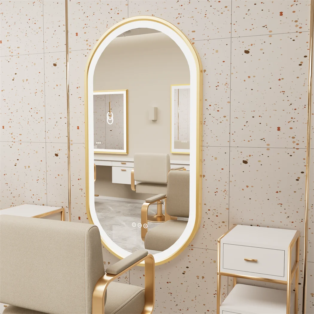Miroir de Salle de Bain LED Oval – Cadre Doré avec Désembuage