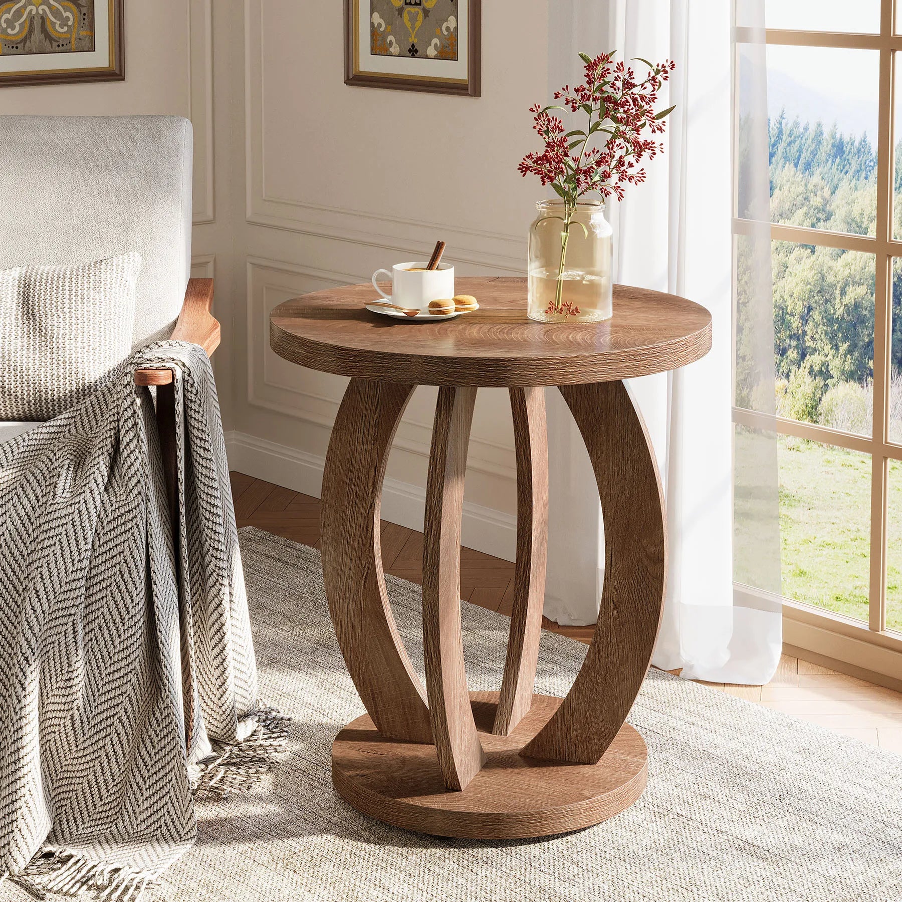 Table d’Appoint Ronde en Bois au Design Sculptural