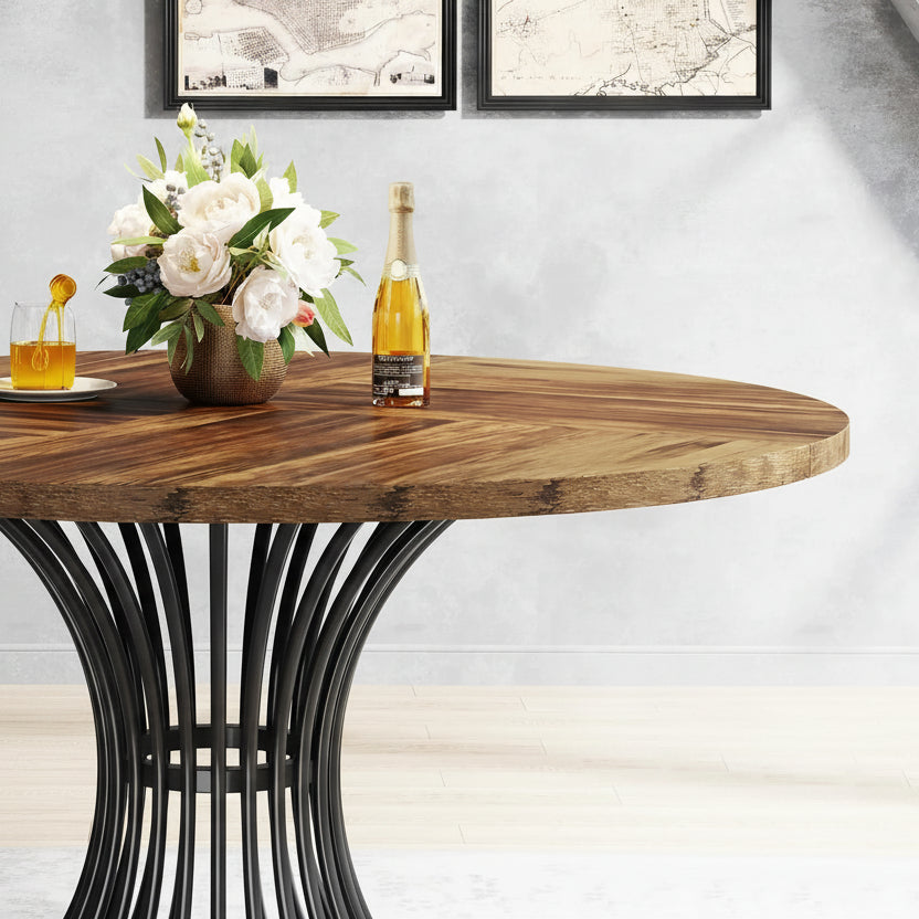 Table ronde bois massif et métal