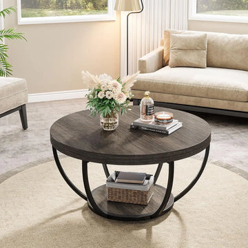 Table basse ronde bois et métal design