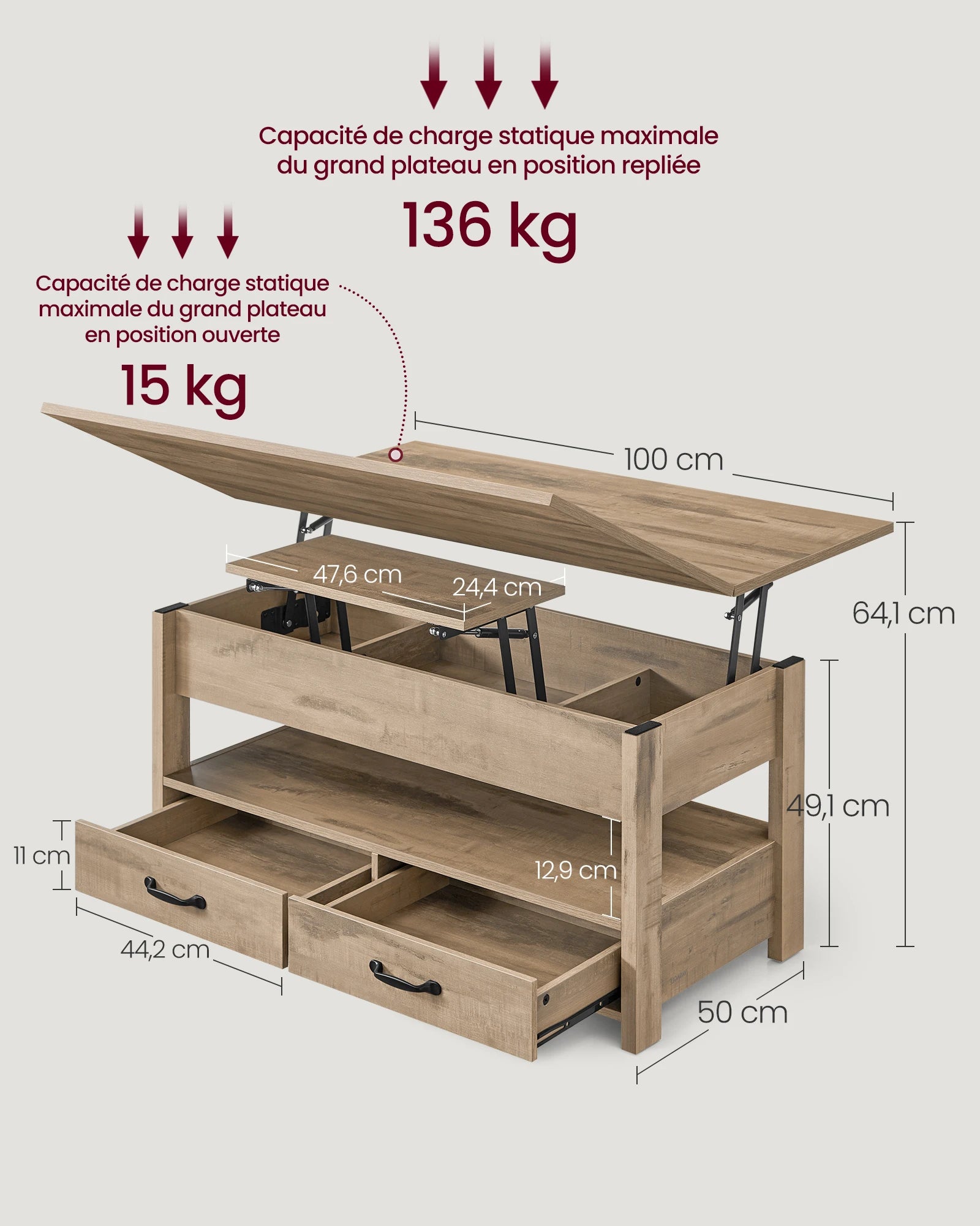 Table Basse Relevable avec Tiroirs