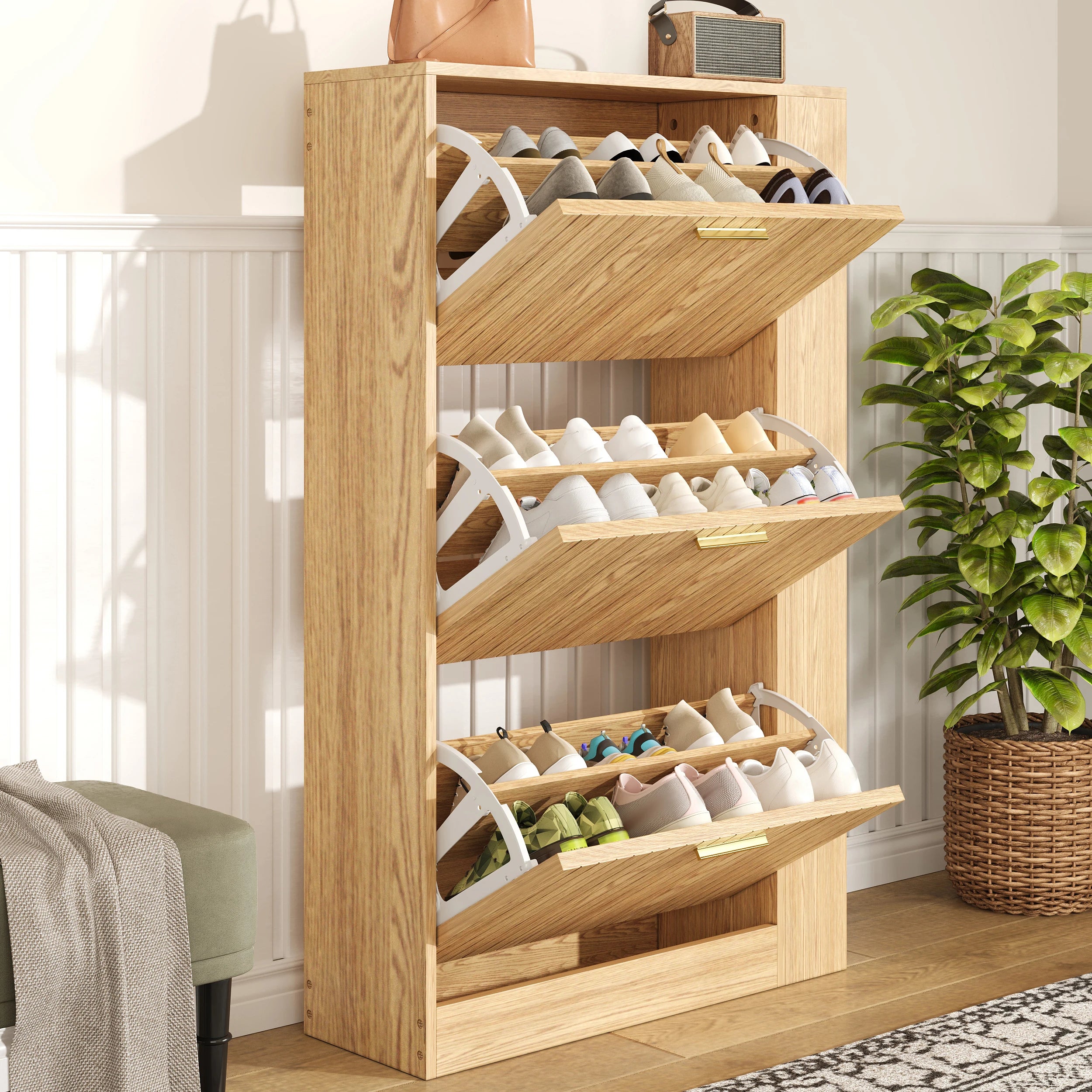 Meuble à chaussures en bois naturel
