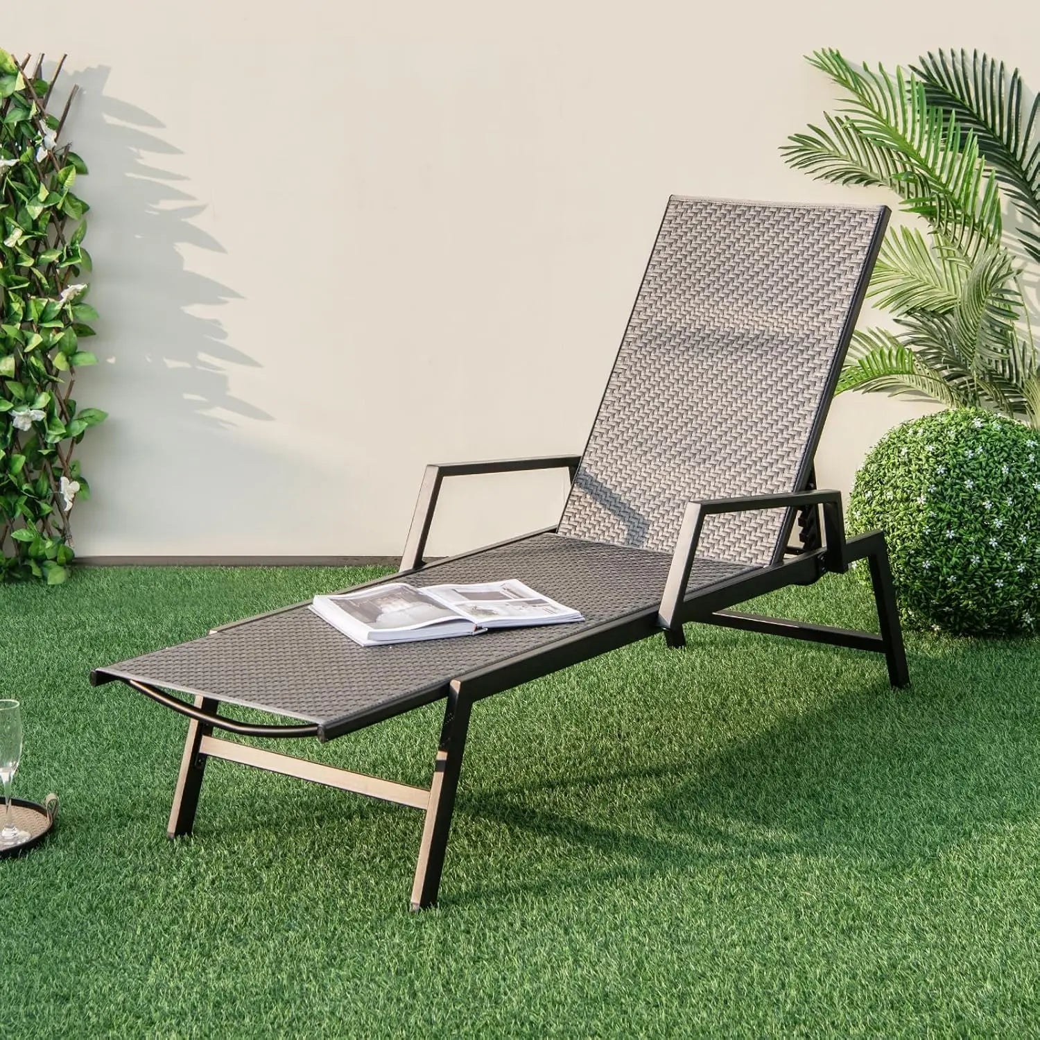 Bain de soleil aluminium tressé noir accoudoirs réglable