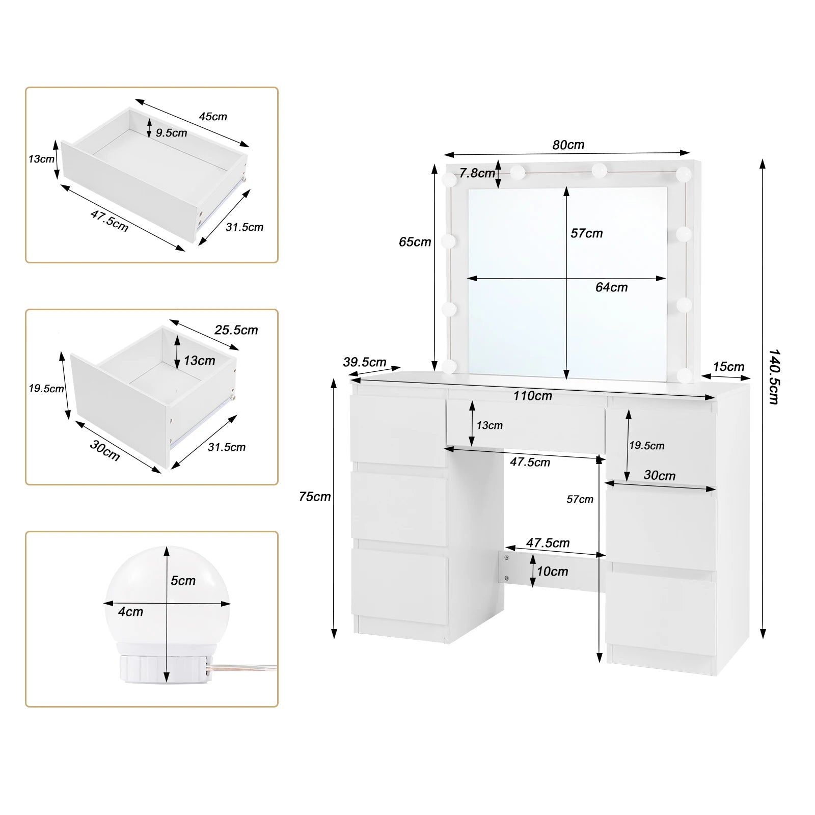 Coiffeuse moderne LED 7 tiroirs