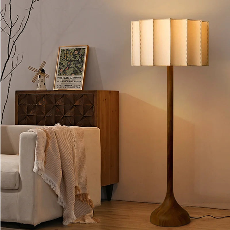 Wabi Sabi Style Wooden Standing Lamp for Living Room Bedroom Bedside Home Led Corner Sofa Light Minimalist Solid Wood Floor Lamp