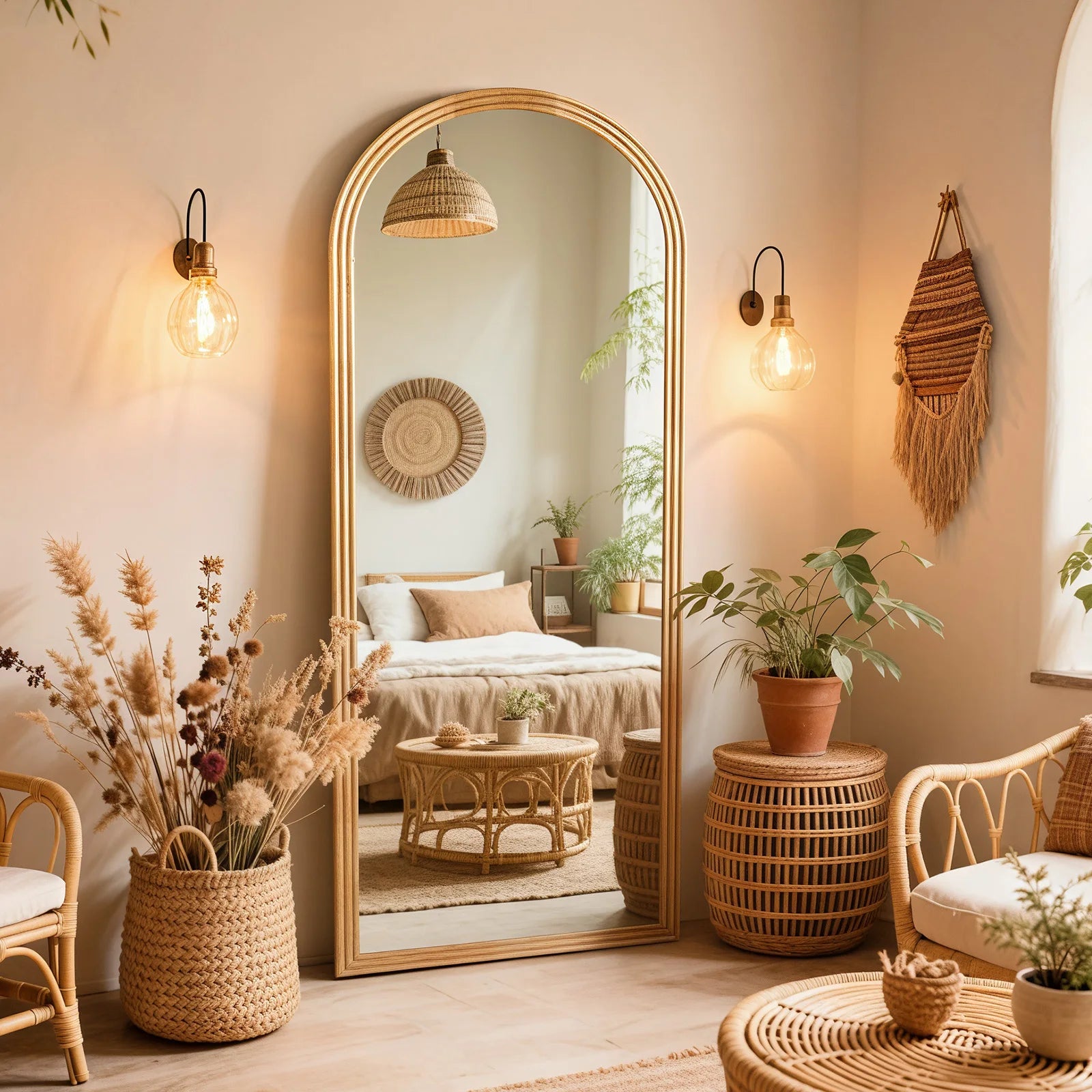 Miroir sur Pied Arc en Bois – Salon, Chambre ou Dressing