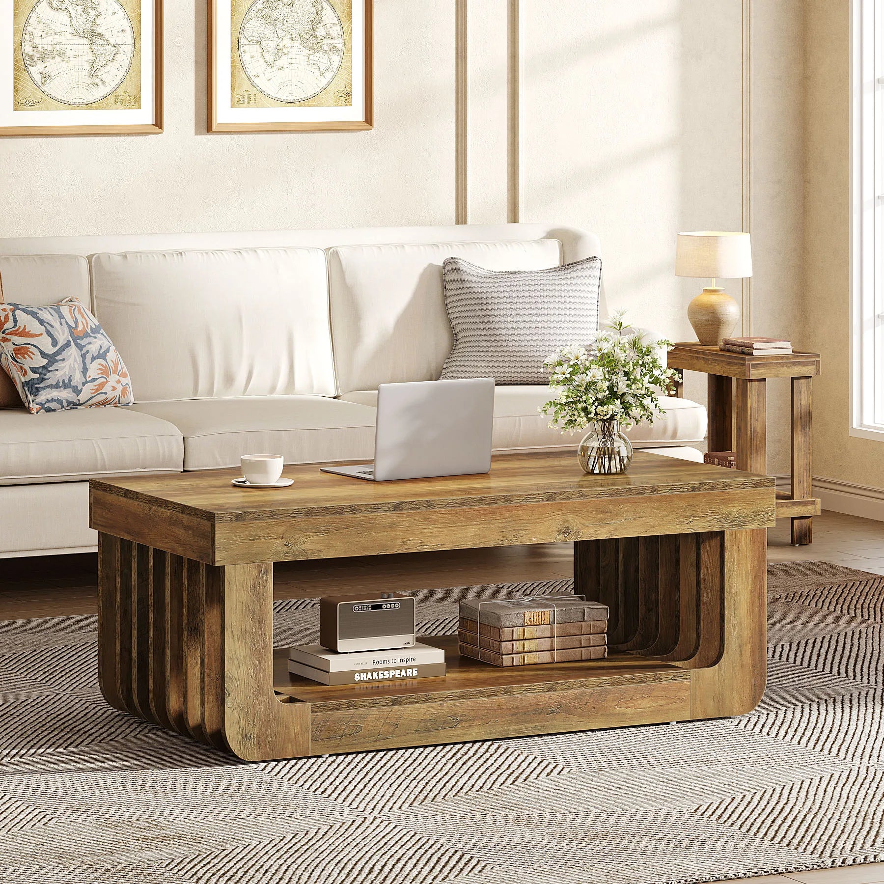 Table Basse Moderne en Bois avec Design Sculpté