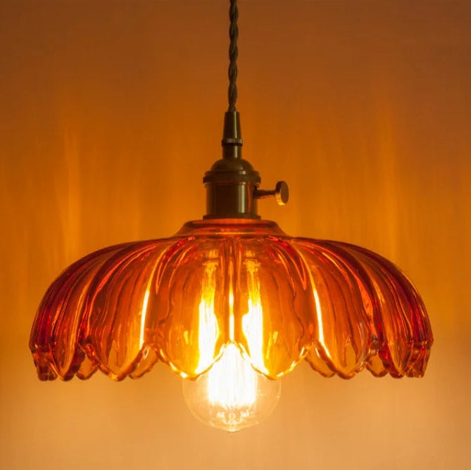 Suspension vintage en verre transparent en forme de fleur de lotus