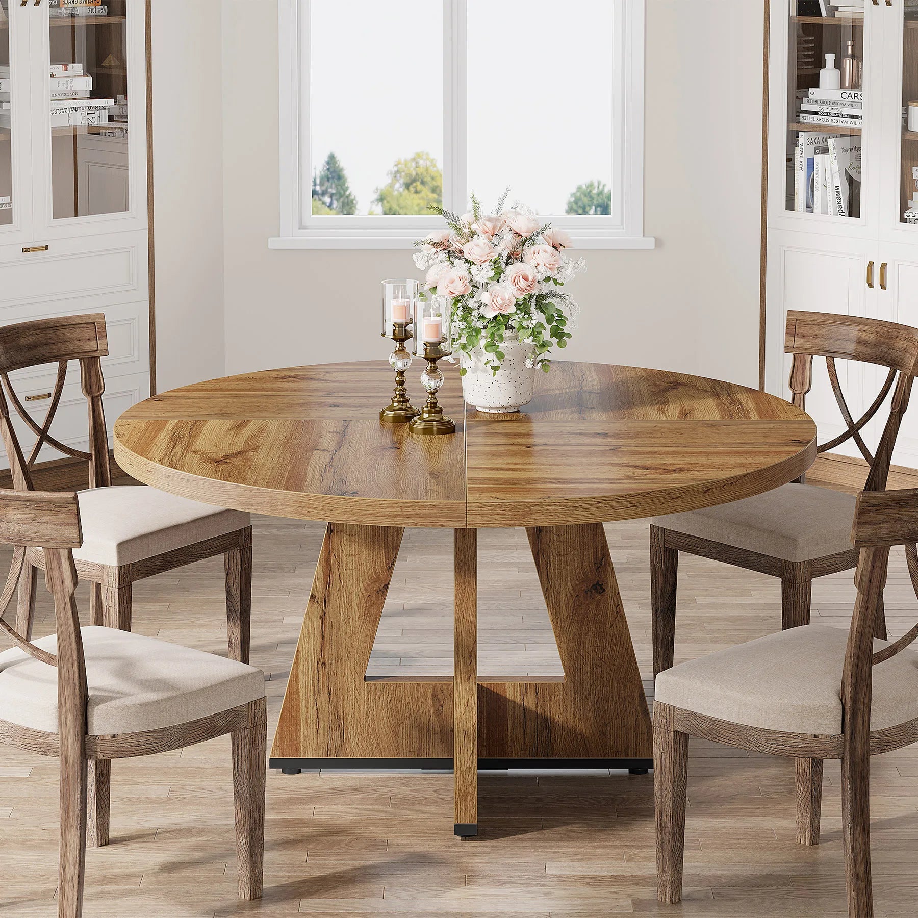 Table ronde en bois naturel