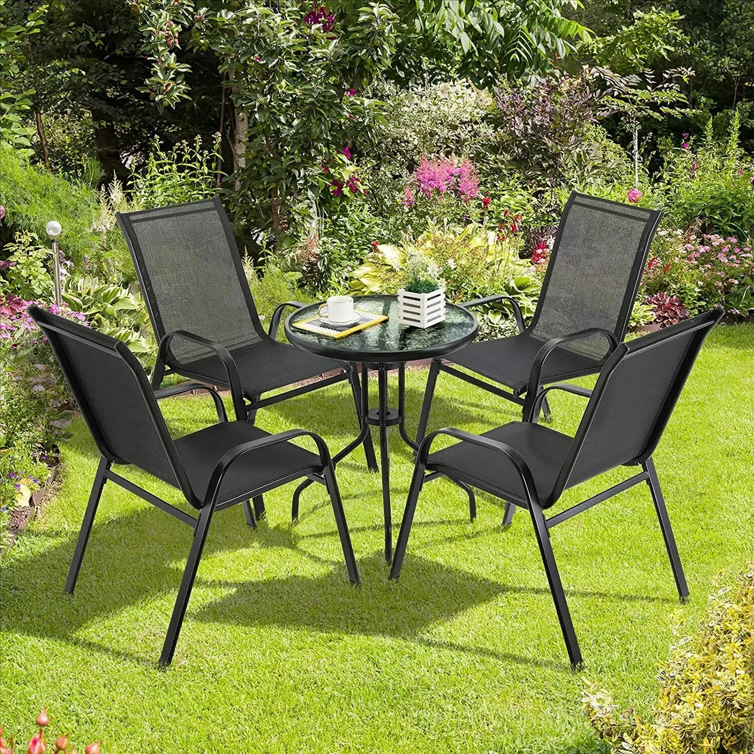 Lot de 4 chaises noirs de jardin