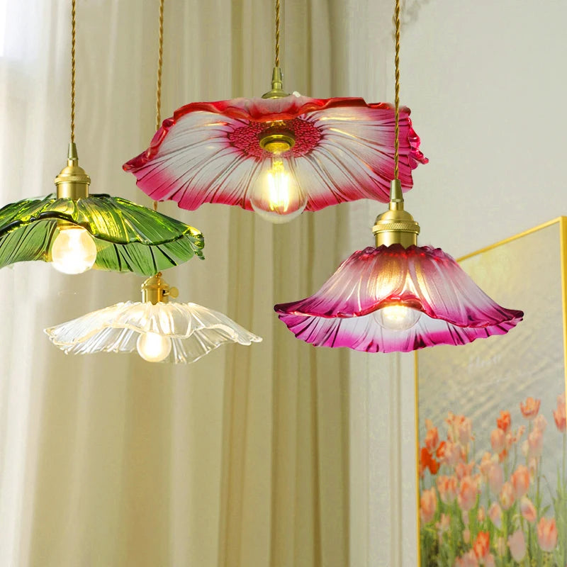 Suspension LED tournesol en verre violet style vintage - Ampoule incluse