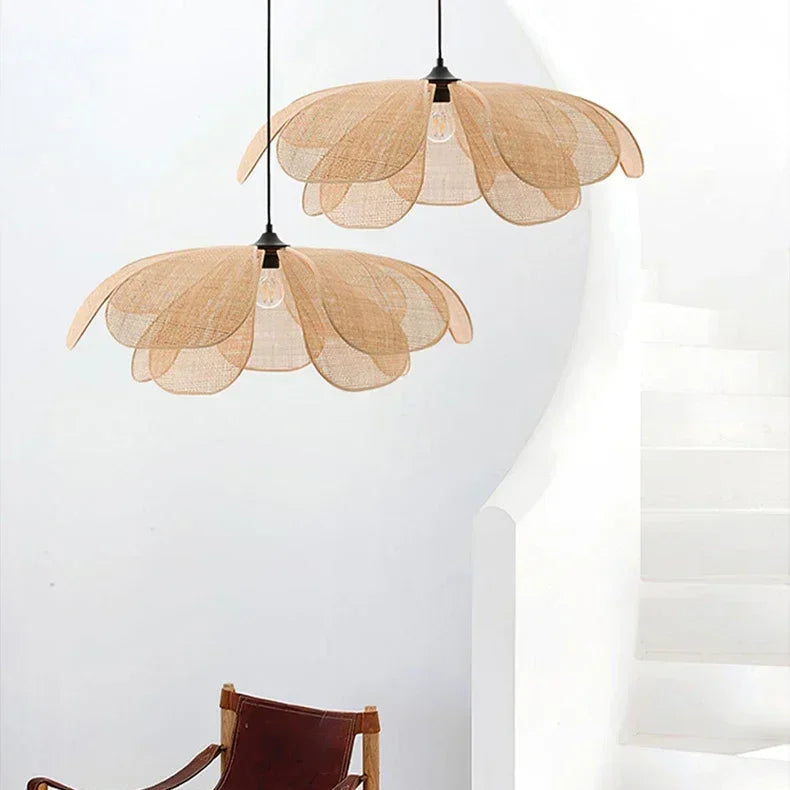 Suspension LED en rotin tressé style japonais