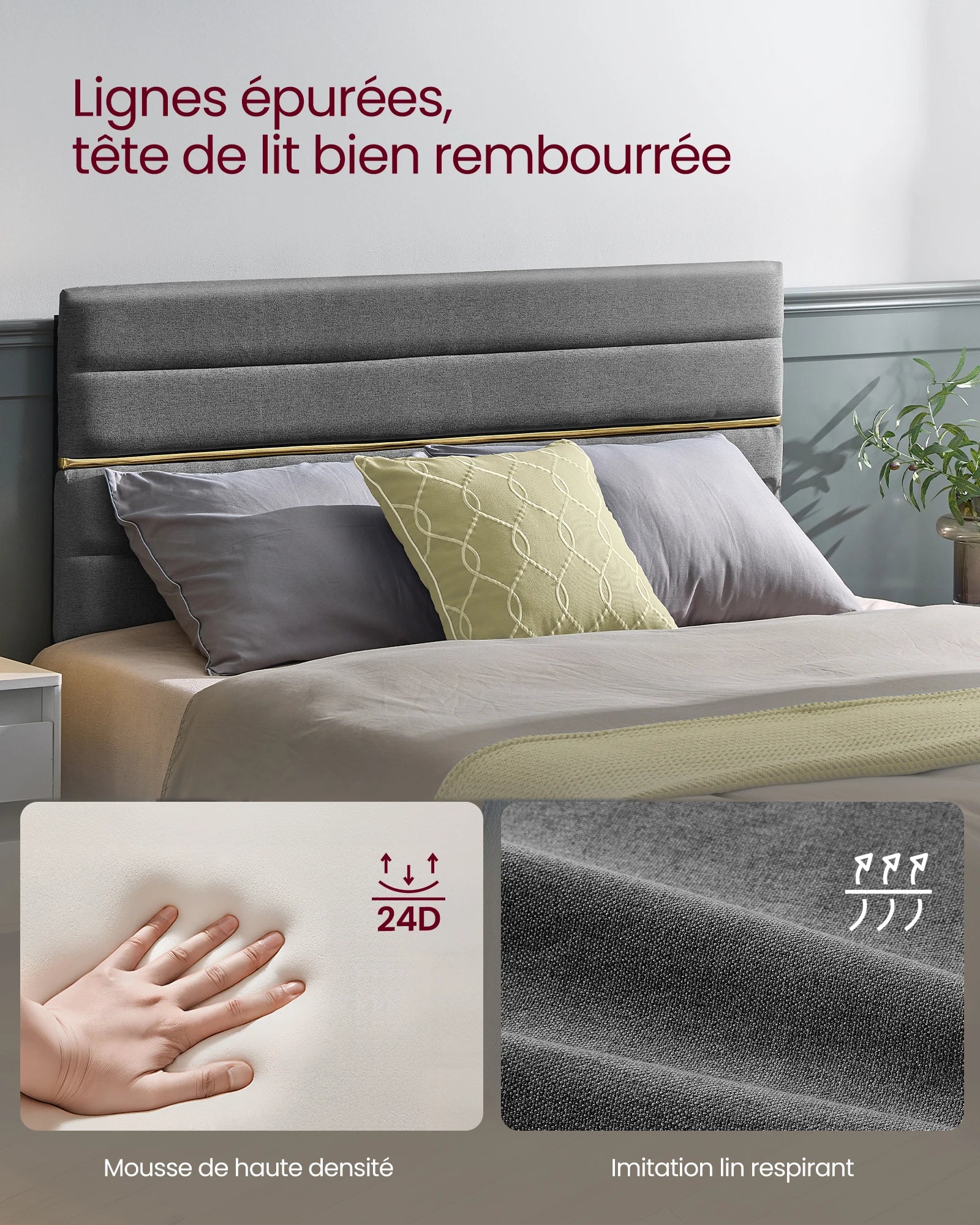 Lit Gris Anthracite avec Tête de Lit