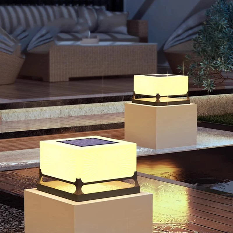 Applique borne solaire de jardin cube blanc étanche
