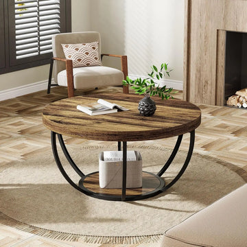 Table basse ronde bois et métal design