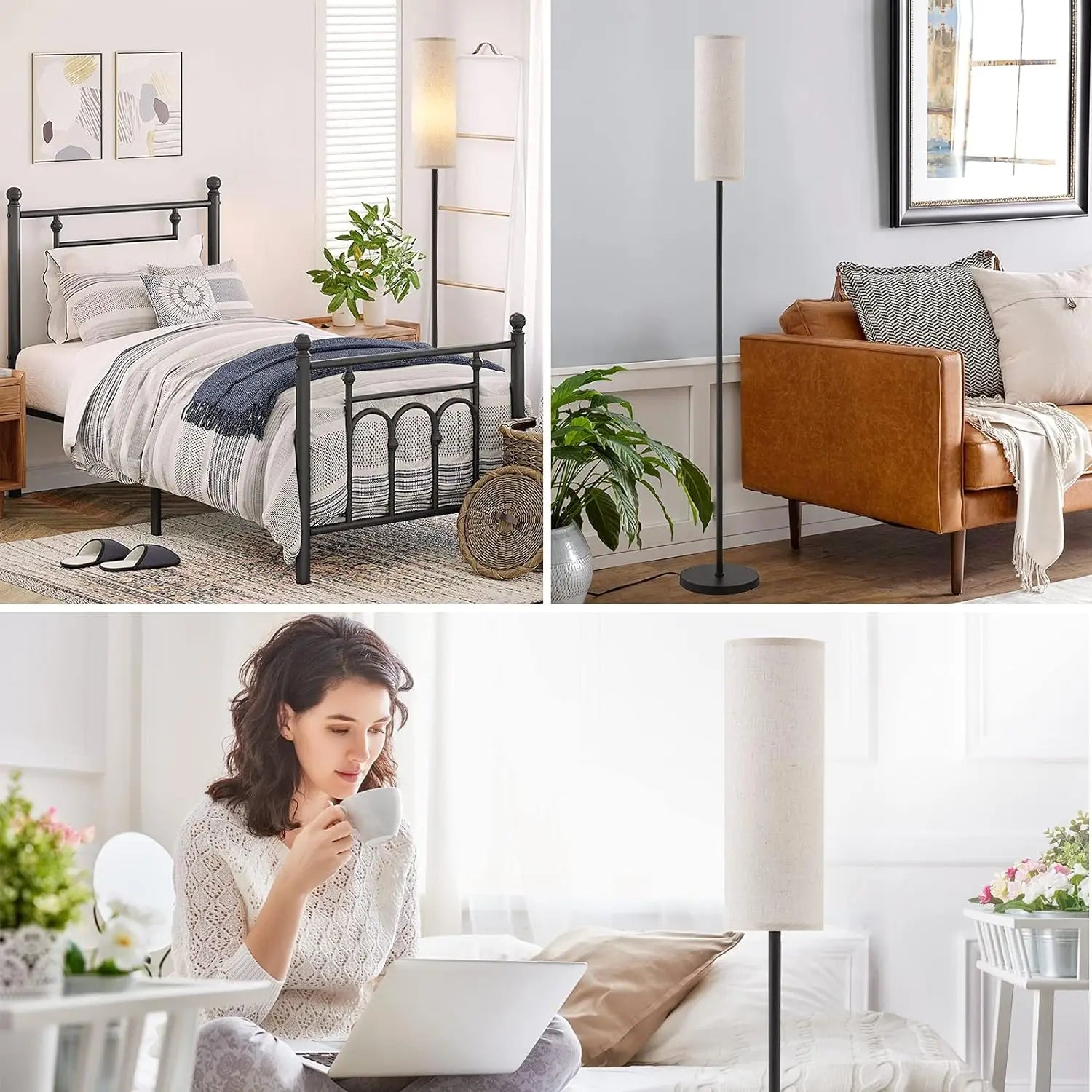 Modern Luxury Floor Lamp With Foot Switch Stepless Dimmer Tall Standing Lamp Fabric lampshade for Bedroom Living Room Office