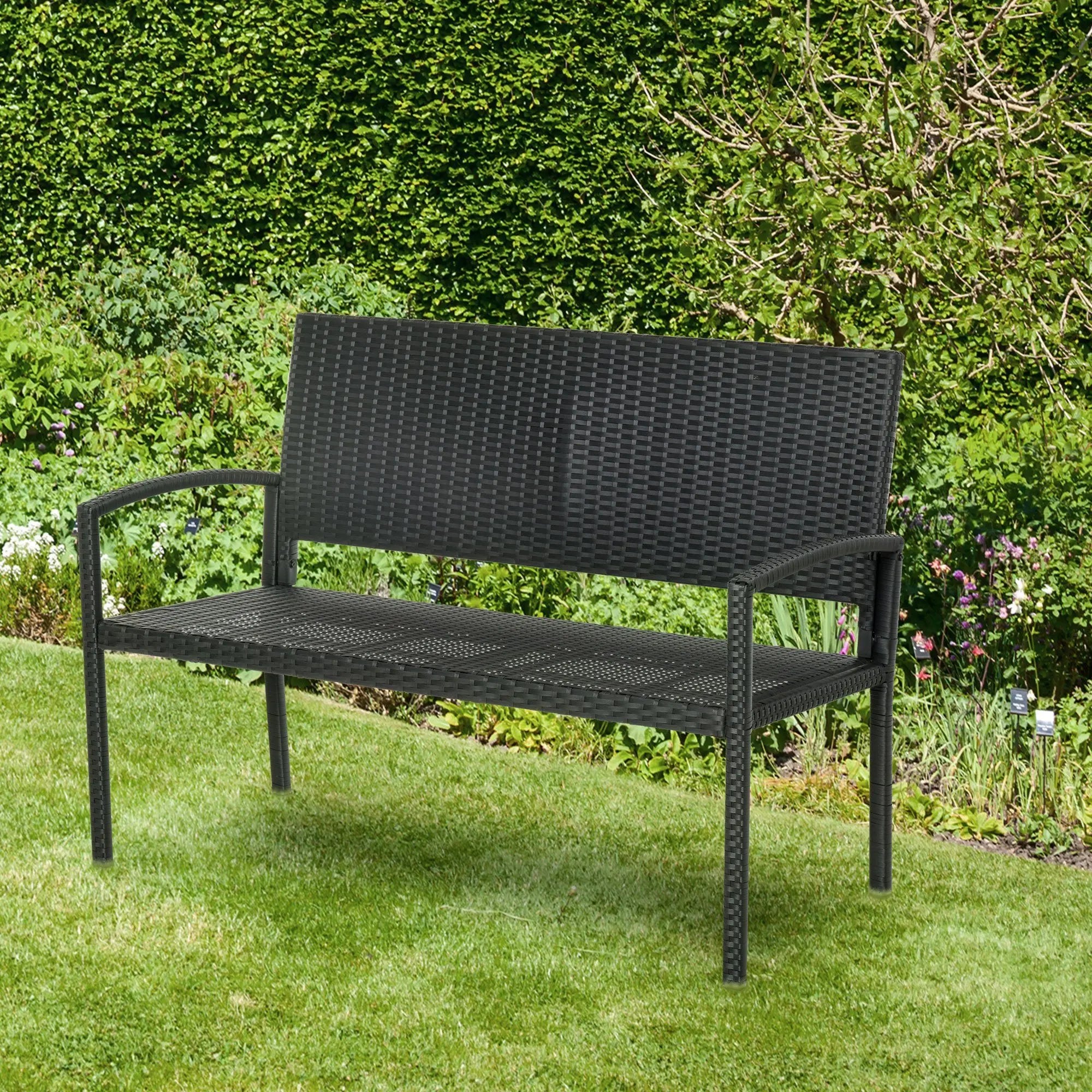 Banc de jardin en résine tressée avec assise confortable