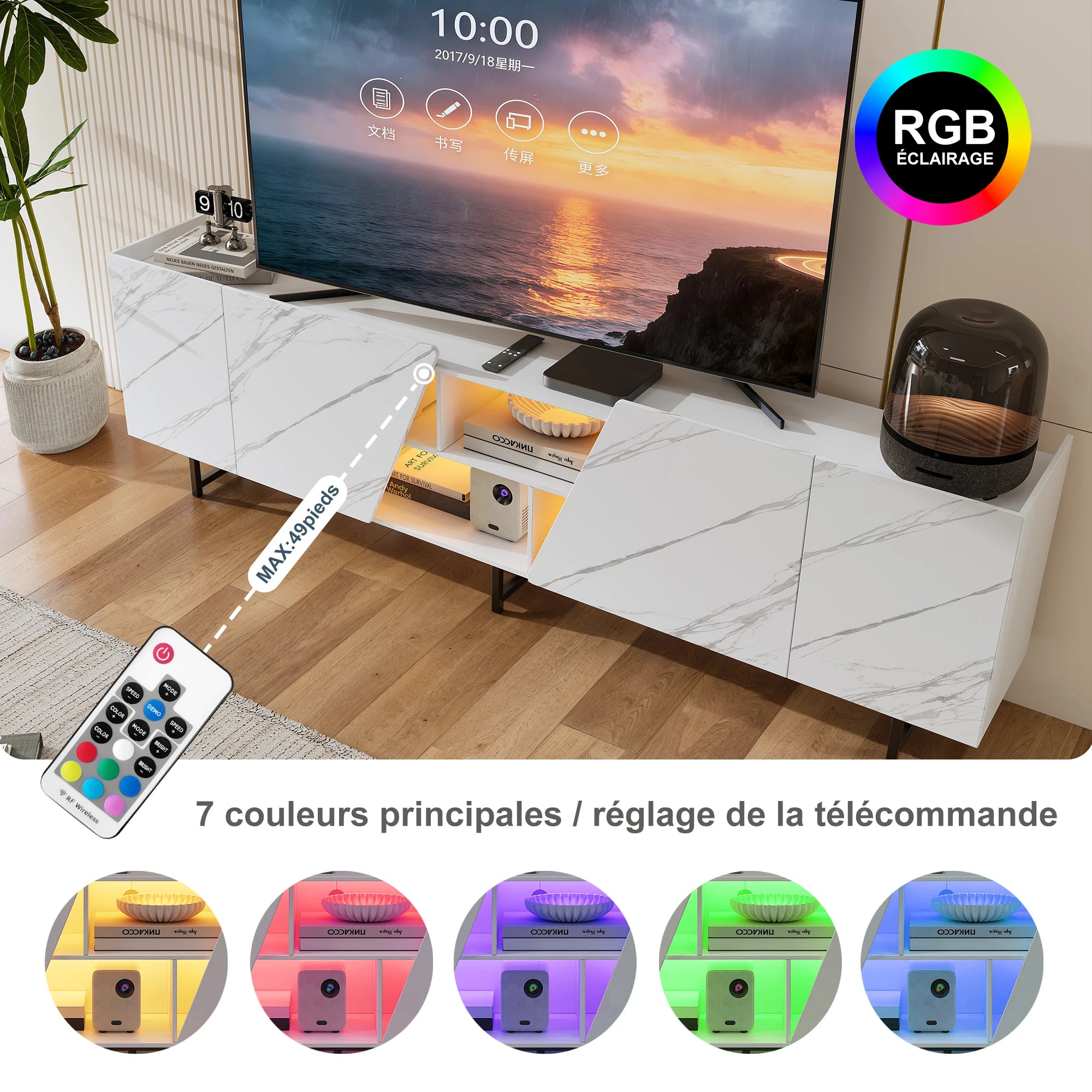 Meuble TV LED Design Marbre