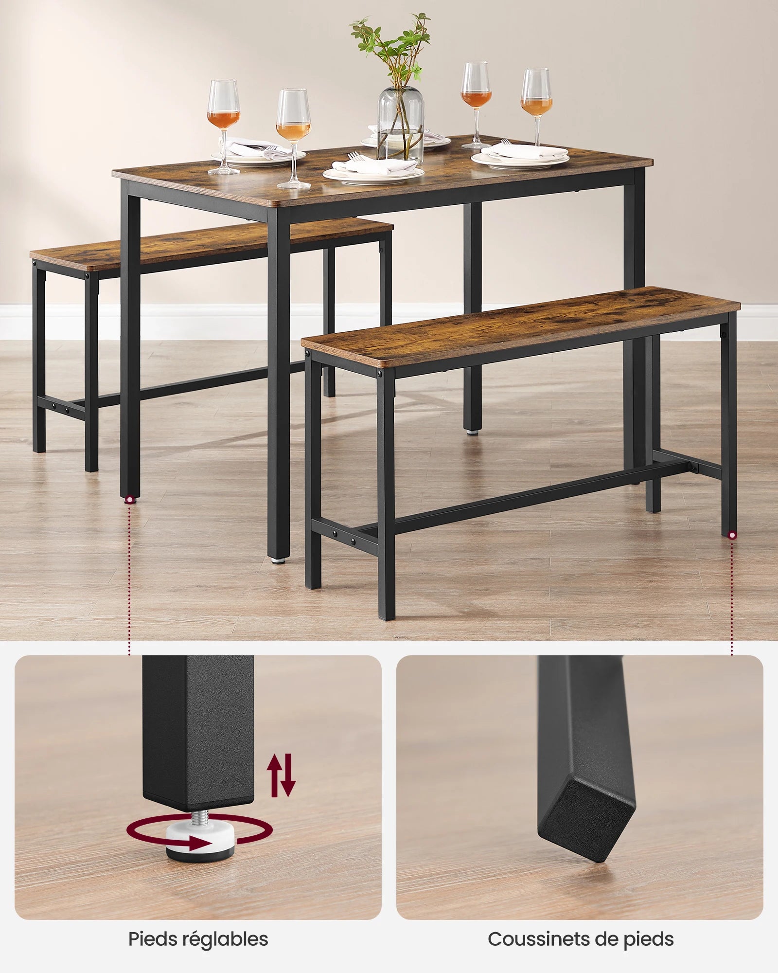 Ensemble Table et Bancs Industriel