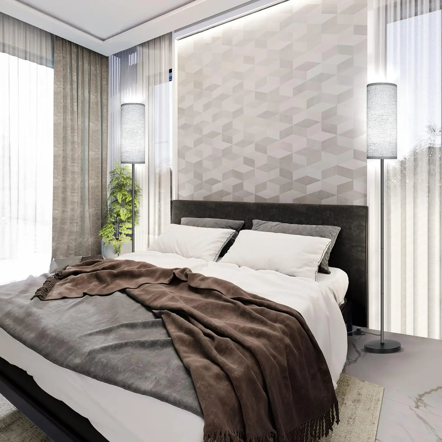 Modern Luxury Floor Lamp With Foot Switch Stepless Dimmer Tall Standing Lamp Fabric lampshade for Bedroom Living Room Office