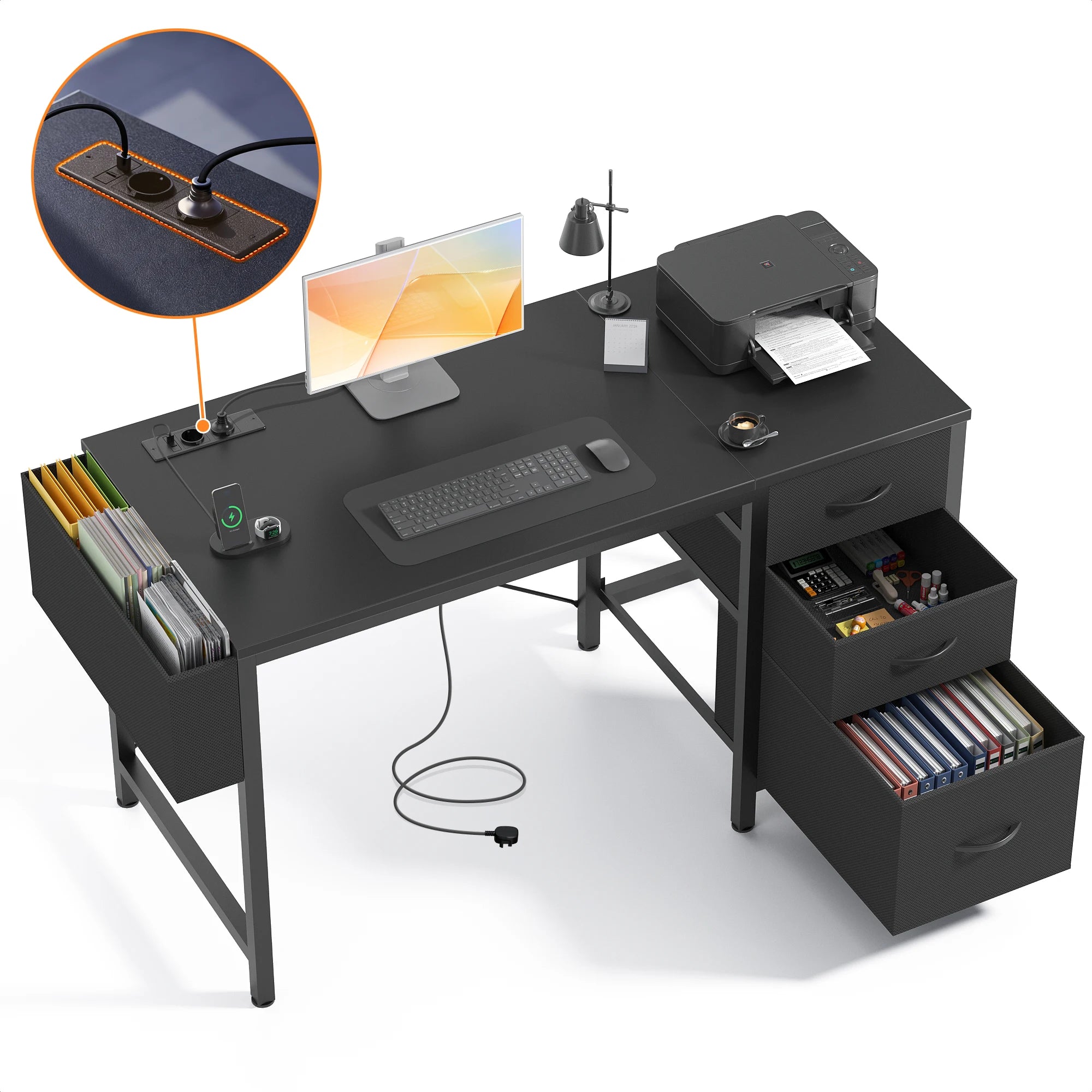 Bureau de Travail avec Rangement et Gestion des Câbles