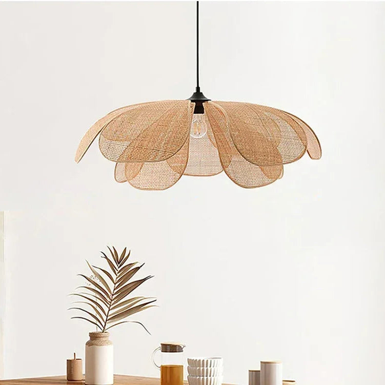 Suspension LED en rotin tressé style japonais