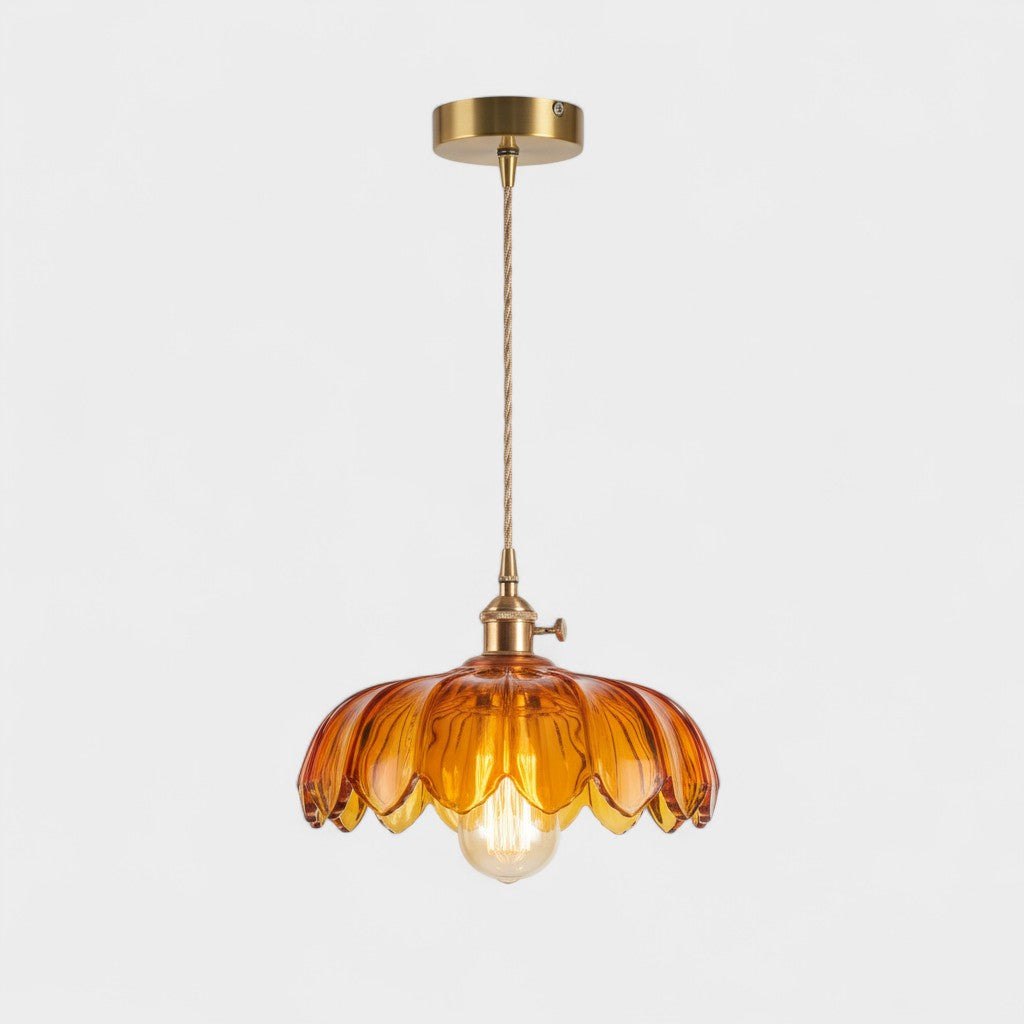 Suspension vintage en verre transparent en forme de fleur de lotus