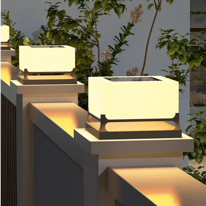 Applique borne solaire de jardin cube blanc étanche
