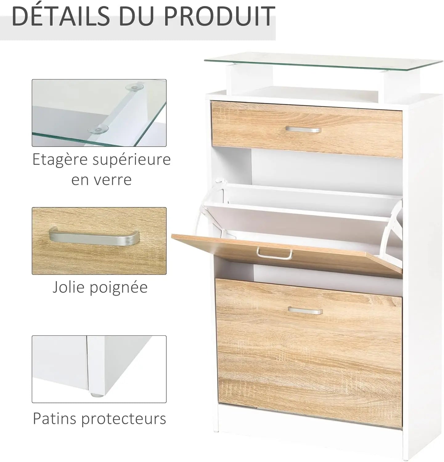 Meuble à chaussures 3 tiroirs et rangements