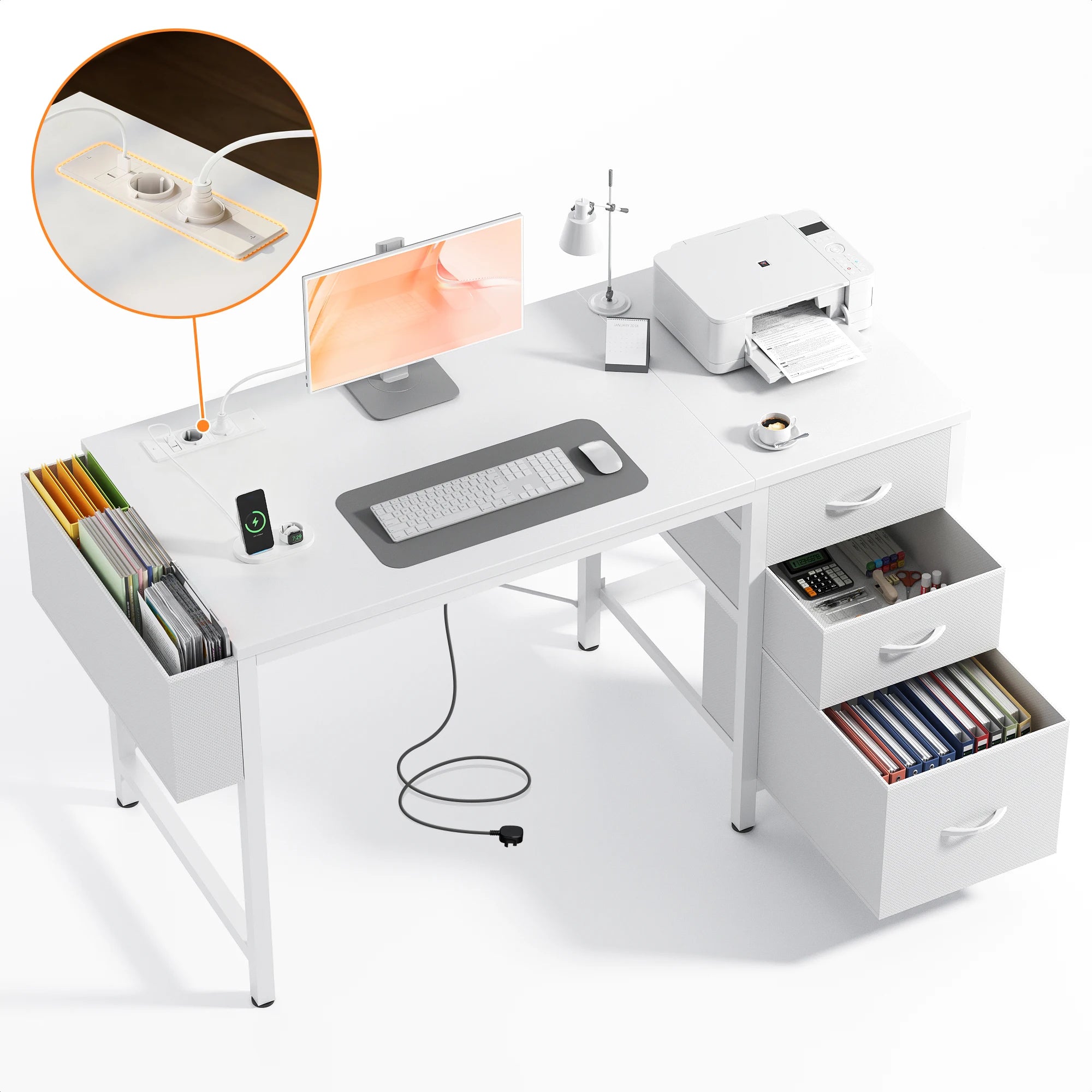 Bureau de Travail avec Rangement et Gestion des Câbles