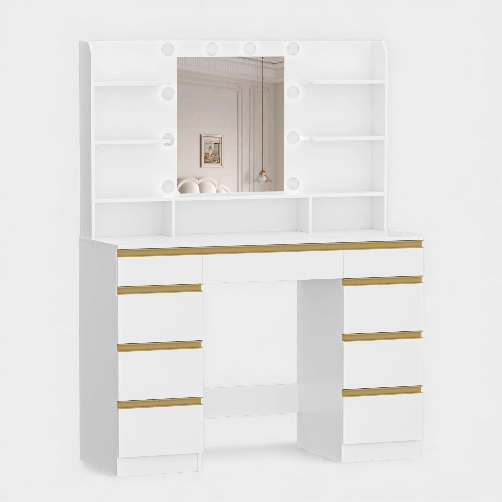 Coiffeuse LED 10 ampoules avec tiroirs