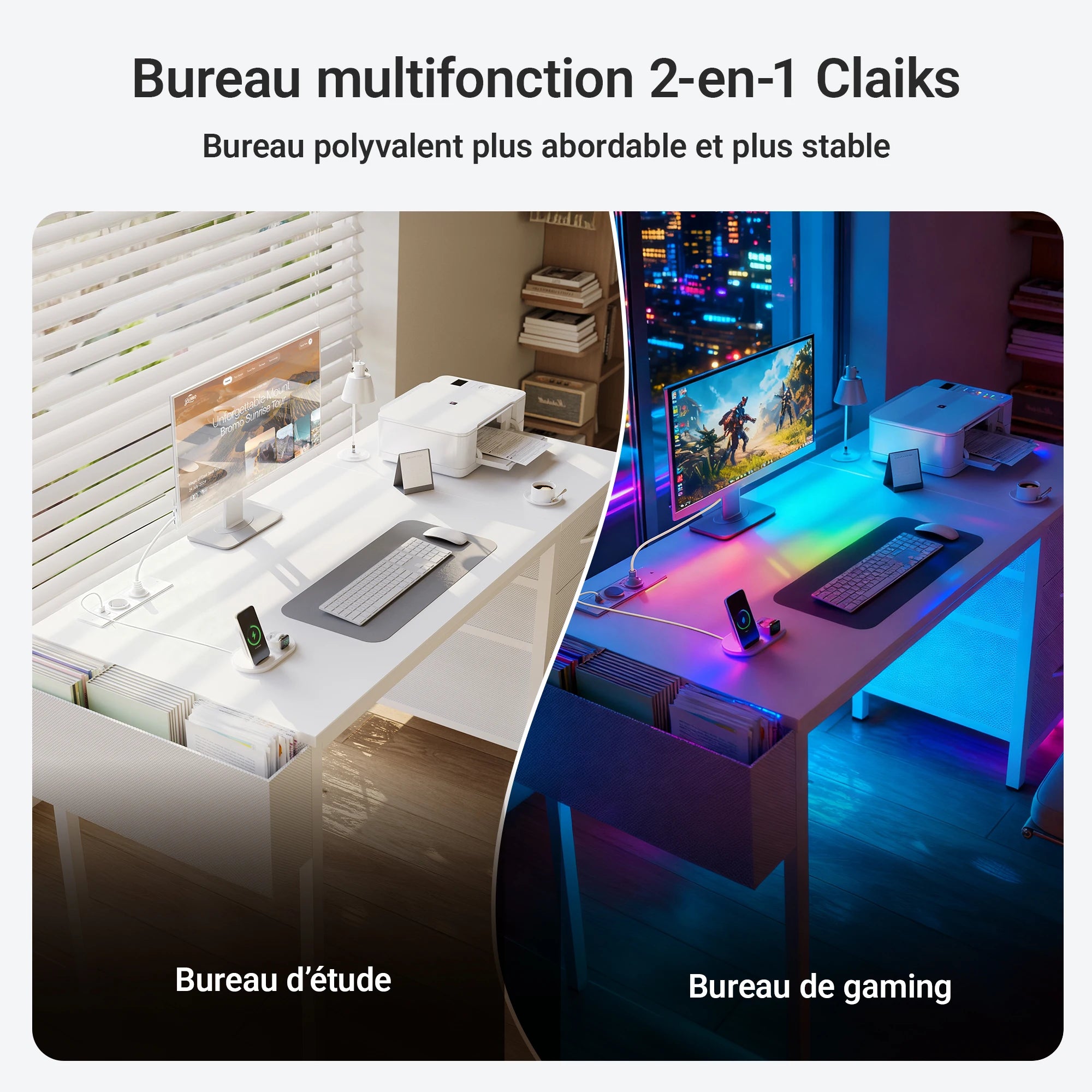 Bureau de Travail avec Rangement et Gestion des Câbles