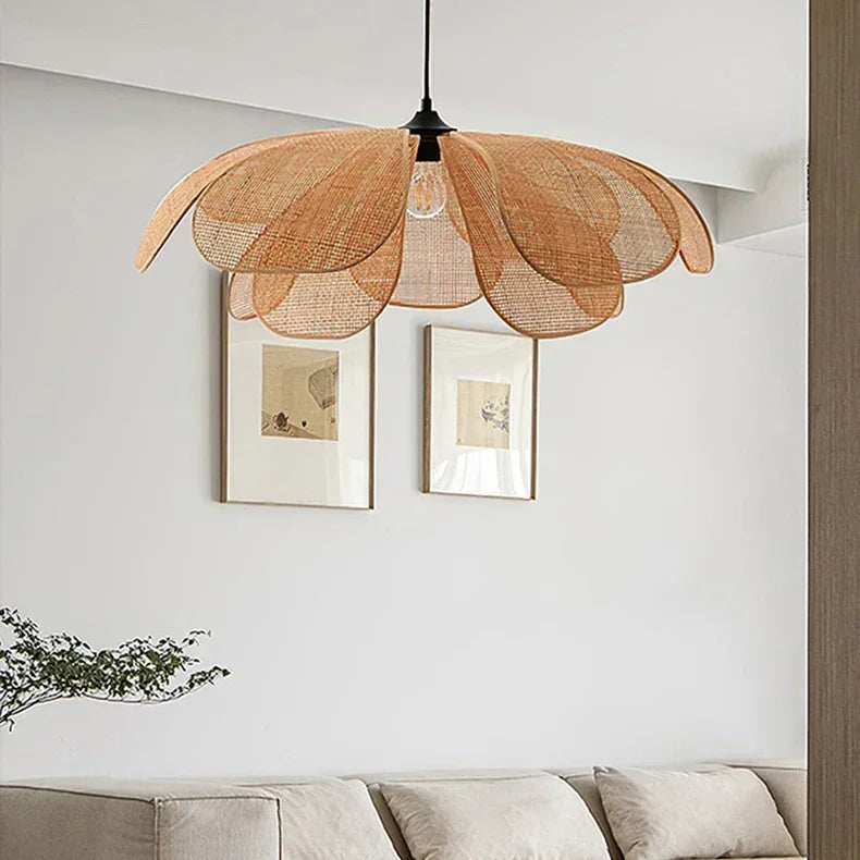 Suspension LED en rotin tressé style japonais