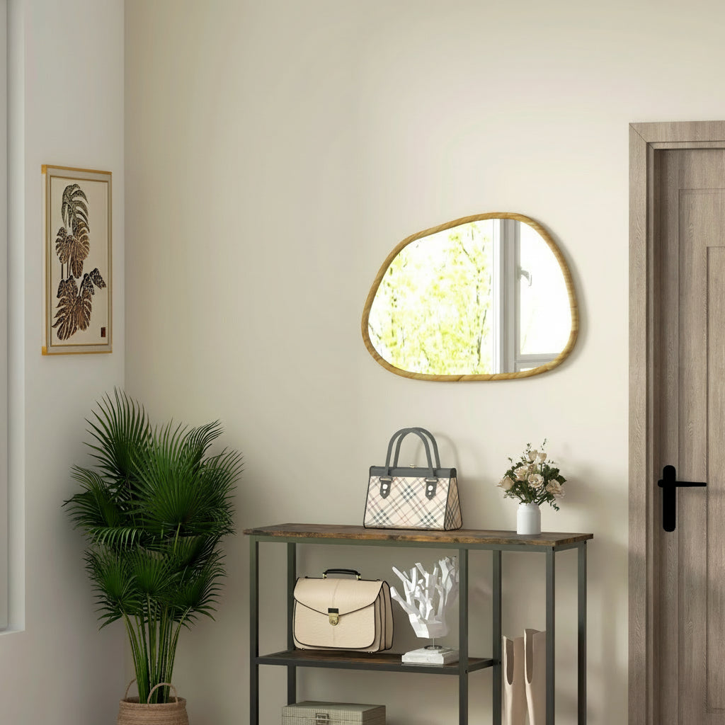 Miroir Mural Design Irregular – Cadre Bois Naturel