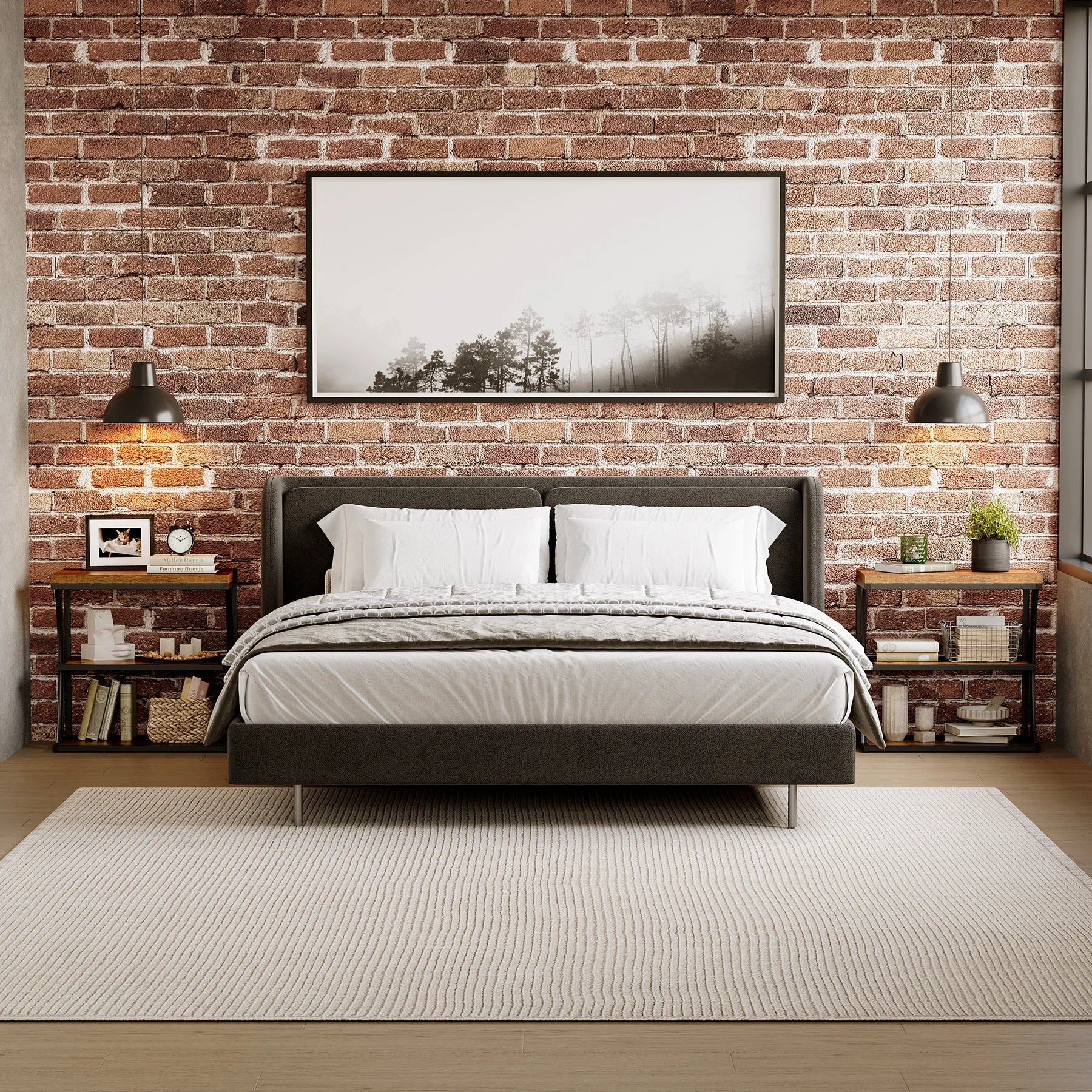 Console Étagère Industrielle en Bois et Métal Noir à 3 Niveaux