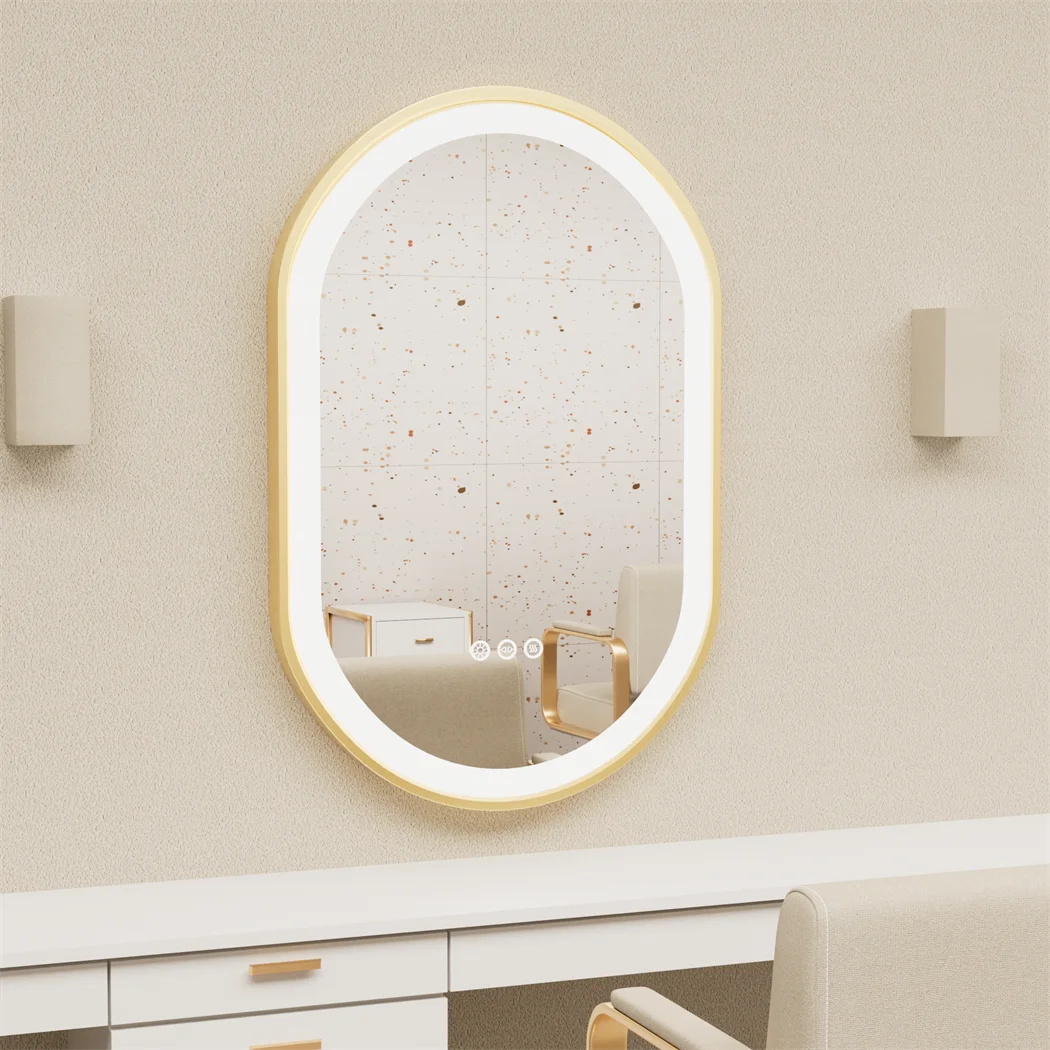 Miroir de Salle de Bain LED Oval – Cadre Doré avec Désembuage
