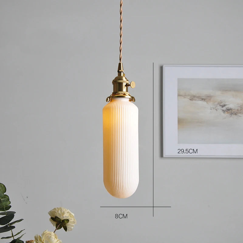 Suspension LED japonaise en céramique côtelée