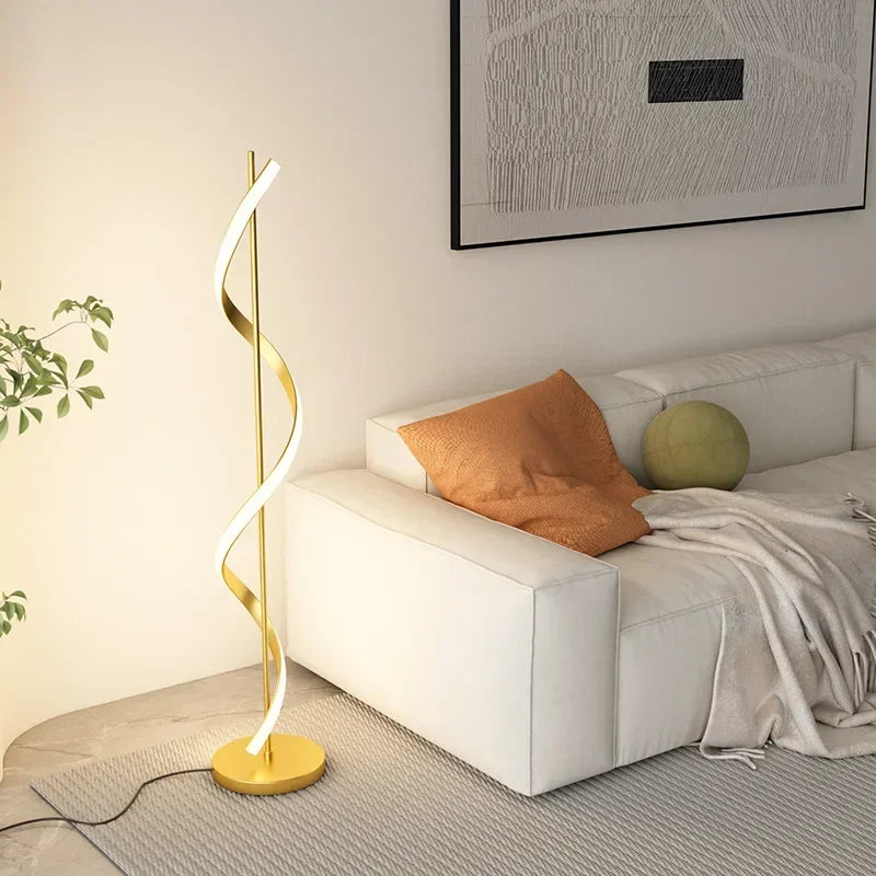 Nordic Cream Style Creative Line Spiral Floor Lamp Suitable for Living Room Bedroom Decoration Bedside Standing Lamps Fixtures