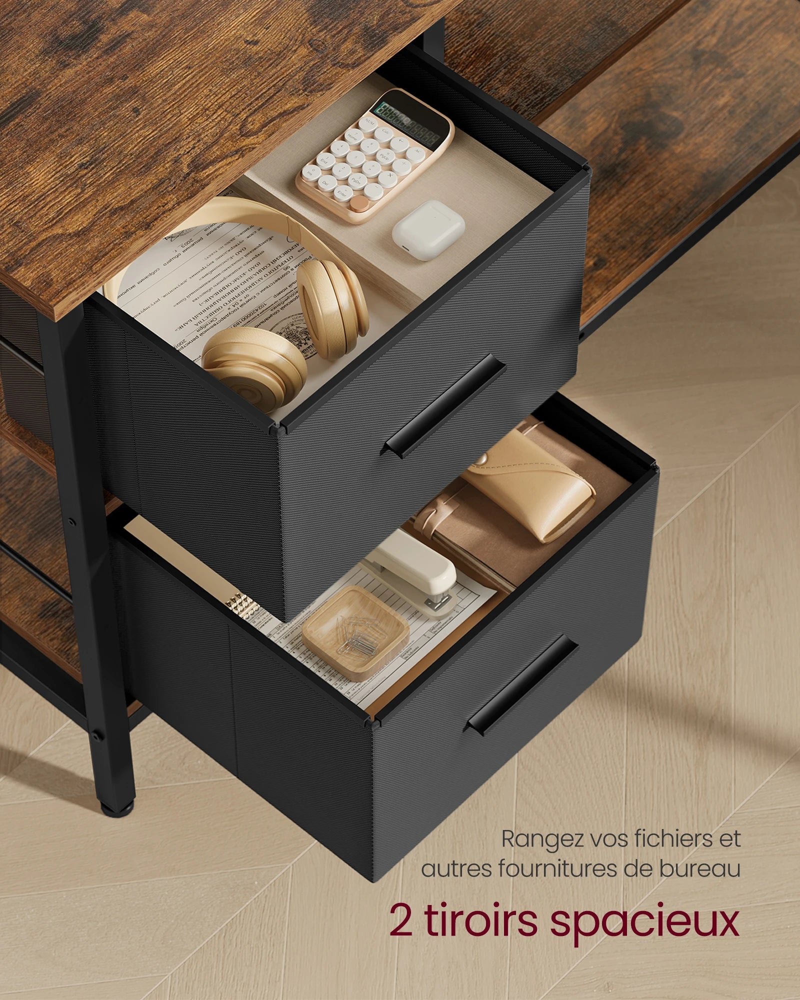 Bureau d’Angle Industriel avec Tiroirs