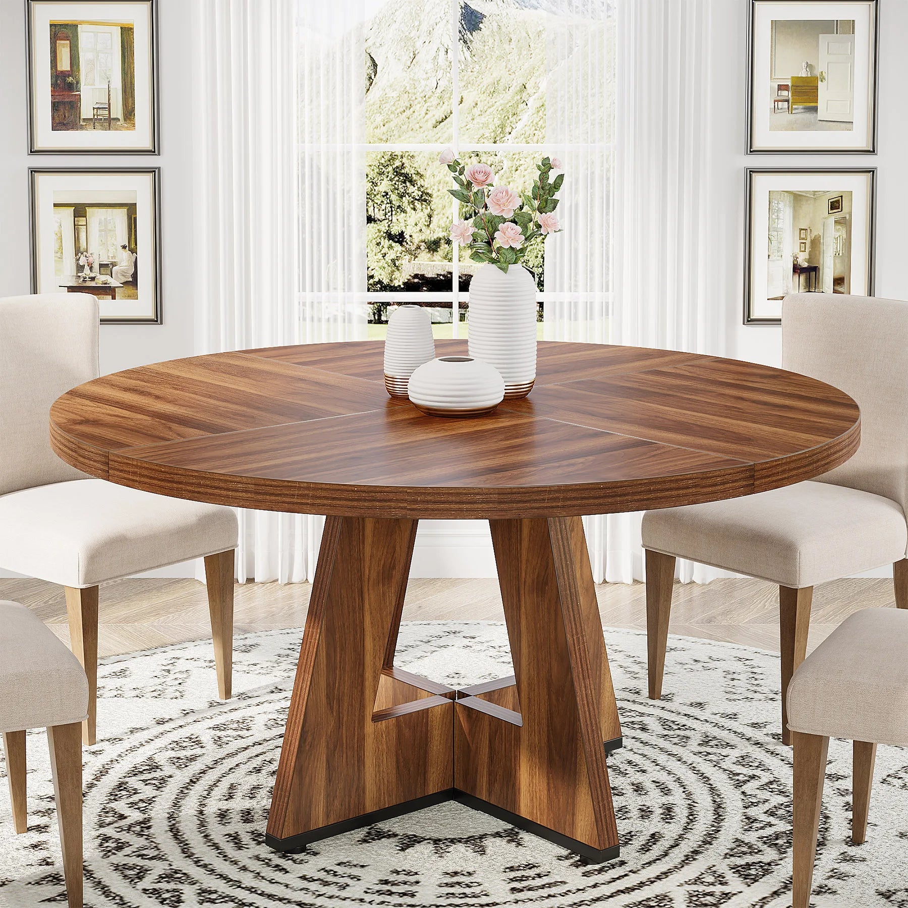 Table ronde en bois naturel