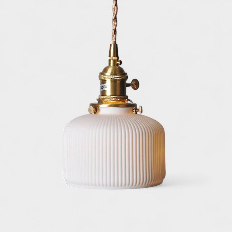 Suspension LED japonaise en céramique côtelée