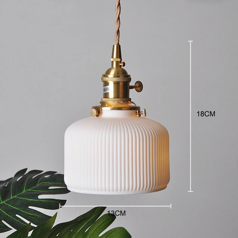 Suspension LED japonaise en céramique côtelée