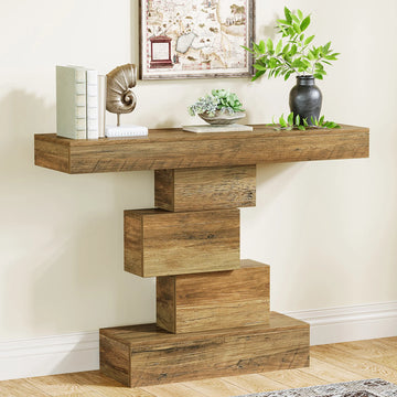 Console en Bois Naturel avec Piètement Central Asymétrique Sculptural