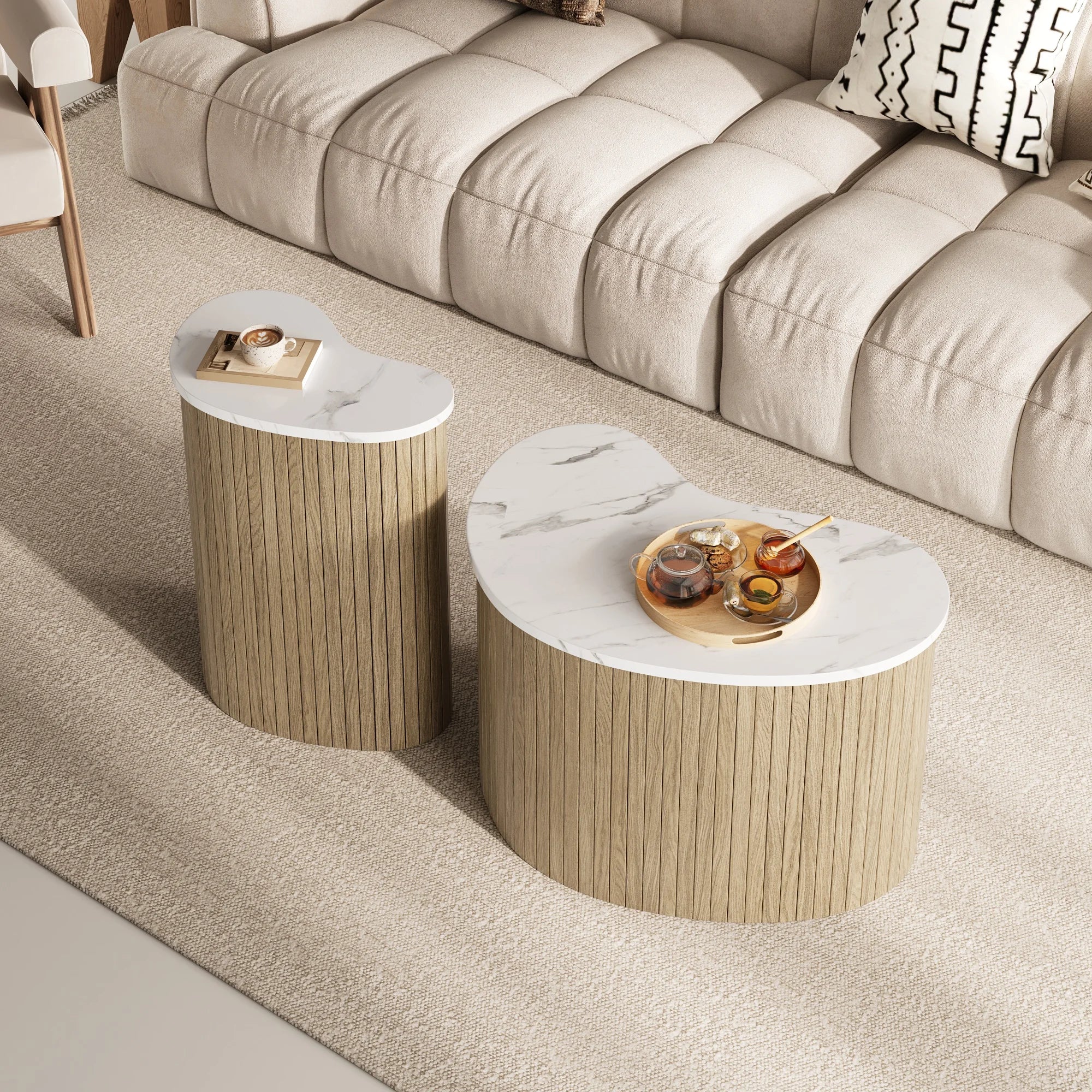 Table Basse Design Moderne Bois et Marbre